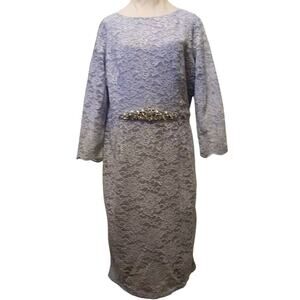 Jessica Howard Lace Sheath Dress JEWELED Sz 16 Ice Blue Sparkle Formal Vintage